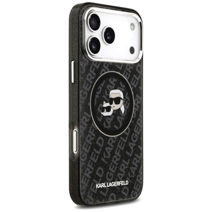 Puzdro MagSafe pre Apple iPhone 17 Pro Max, Karl Lagerfeld, Glitter Karl & Choupette Head, Čierne