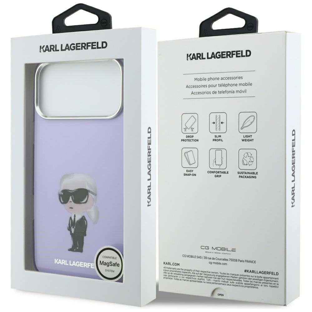 Puzdro MagSafe pre Apple iPhone 17 Pro Max, Karl Lagerfeld, IML Aquarelle Logo Karl, Fialová