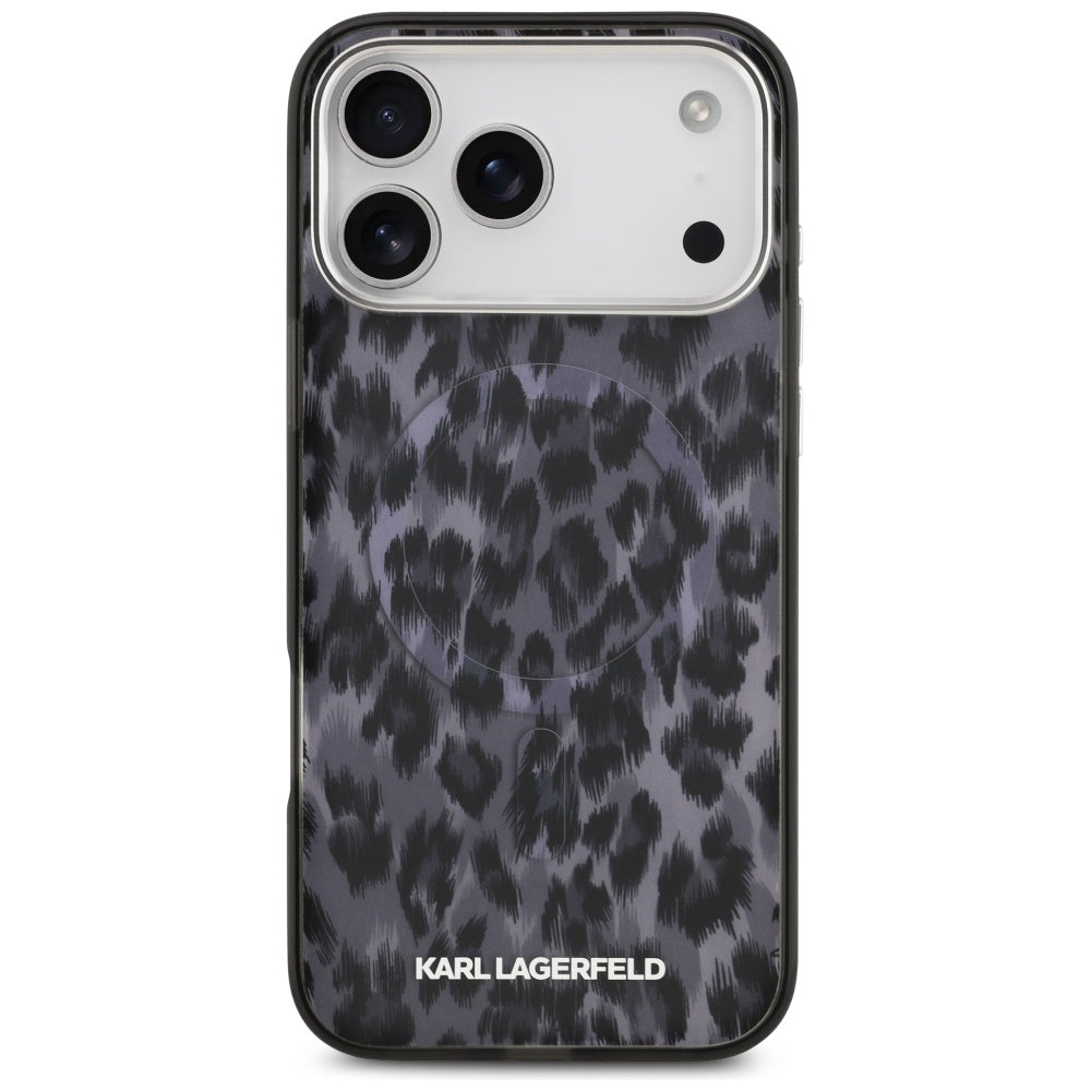 Puzdro MagSafe pre Apple iPhone 17 Pro Max, Karl Lagerfeld, IML Leopard Pattern, Čierne