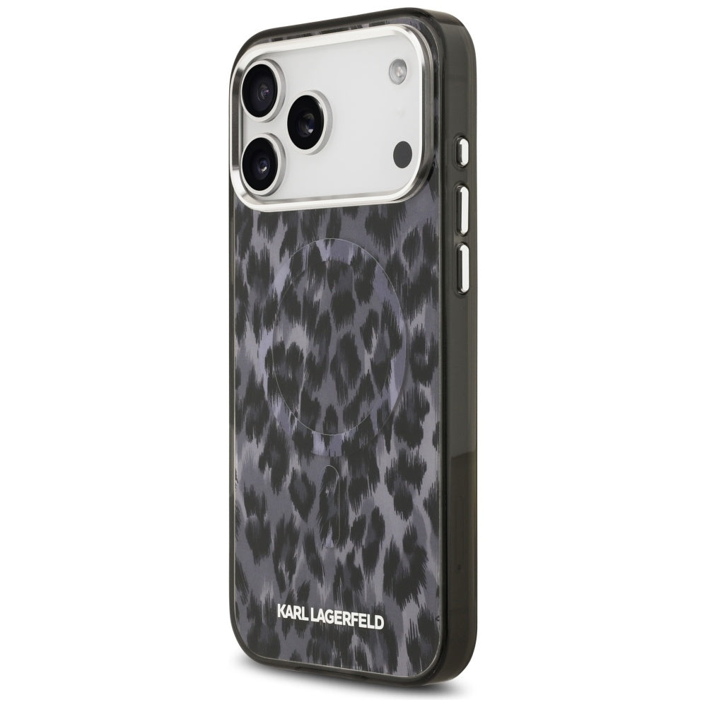 Puzdro MagSafe pre Apple iPhone 17 Pro Max, Karl Lagerfeld, IML Leopard Pattern, Čierne