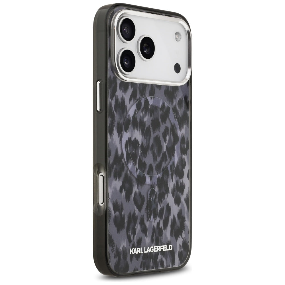 Puzdro MagSafe pre Apple iPhone 17 Pro Max, Karl Lagerfeld, IML Leopard Pattern, Čierne