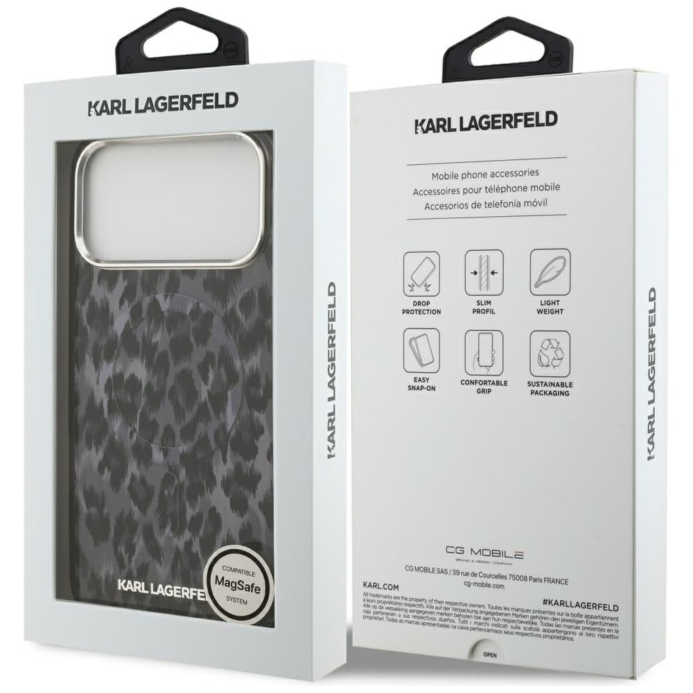 Puzdro MagSafe pre Apple iPhone 17 Pro Max, Karl Lagerfeld, IML Leopard Pattern, Čierne