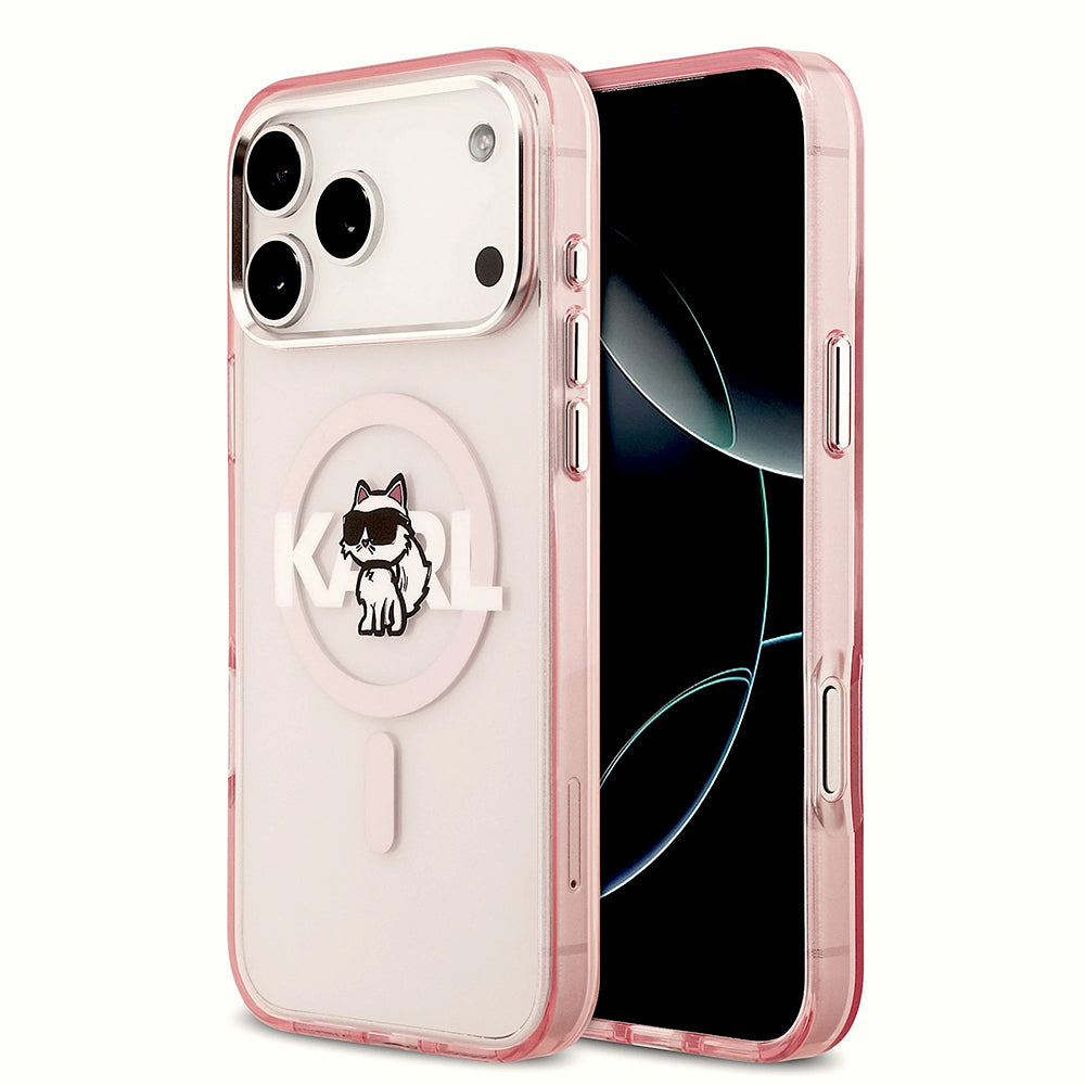 Puzdro MagSafe pre Apple iPhone 17 Pro Max, Karl Lagerfeld, IML Sketch Logo Choupette, Ružová