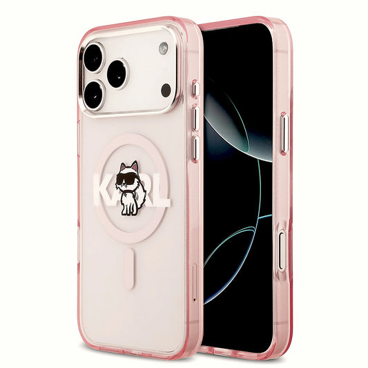 Puzdro MagSafe pre Apple iPhone 17 Pro Max, Karl Lagerfeld, IML Sketch Logo Choupette, Ružová