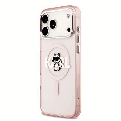 Puzdro MagSafe pre Apple iPhone 17 Pro Max, Karl Lagerfeld, IML Sketch Logo Choupette, Ružová
