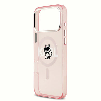 Puzdro MagSafe pre Apple iPhone 17 Pro Max, Karl Lagerfeld, IML Sketch Logo Choupette, Ružová
