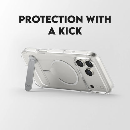 Puzdro MagSafe pre Apple iPhone 17 Pro Max, PanzerGlass, Care Feature Kickstand, Biela Transparentná