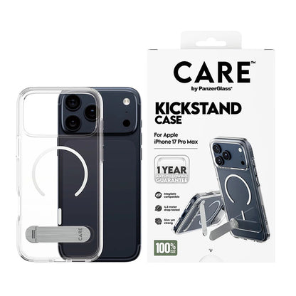 Puzdro MagSafe pre Apple iPhone 17 Pro Max, PanzerGlass, Care Feature Kickstand, Biela Transparentná