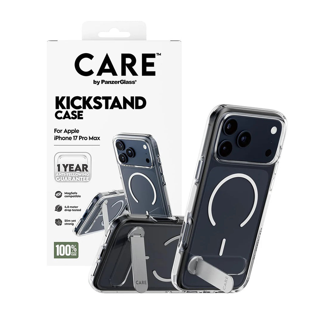 Puzdro MagSafe pre Apple iPhone 17 Pro Max, PanzerGlass, Care Feature Kickstand, Biela Transparentná