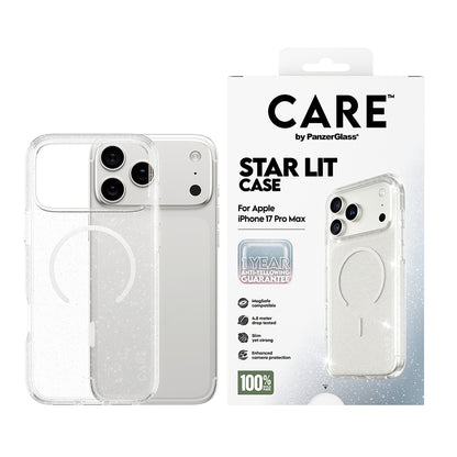 Puzdro MagSafe pre Apple iPhone 17 Pro, PanzerGlass, Care Urban Explorer Star Lit, Biela Transparentná