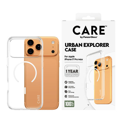 Puzdro MagSafe pre Apple iPhone 17 Pro, PanzerGlass, Care Urban Explorer, Biela Transparentná