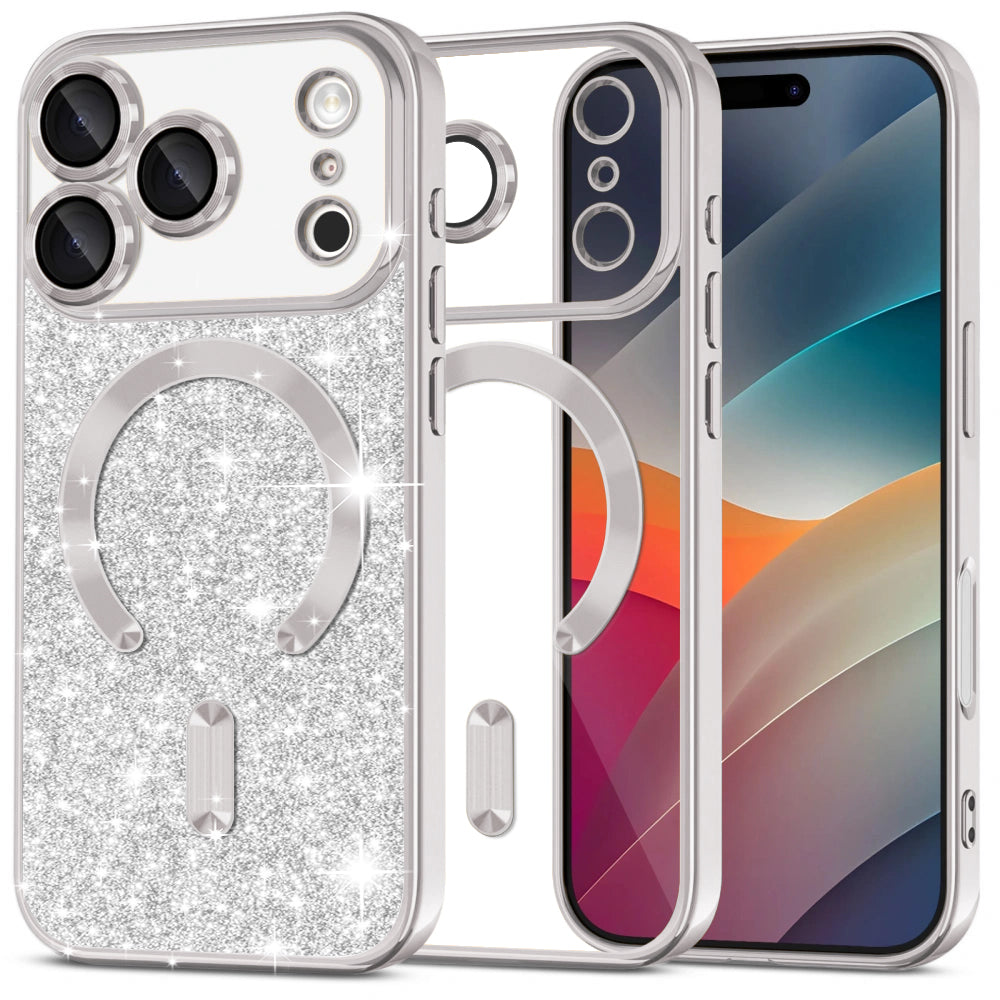 Puzdro MagSafe pre Apple iPhone 17 Pro, Techsuit, Luxury Glitter, Strieborné