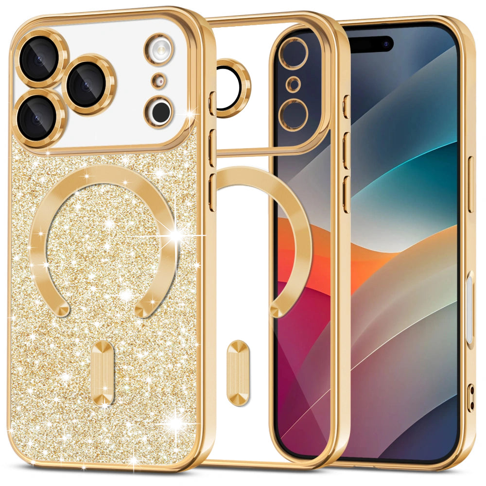 Puzdro MagSafe pre Apple iPhone 17 Pro, Techsuit, Luxury Glitter, Zlaté