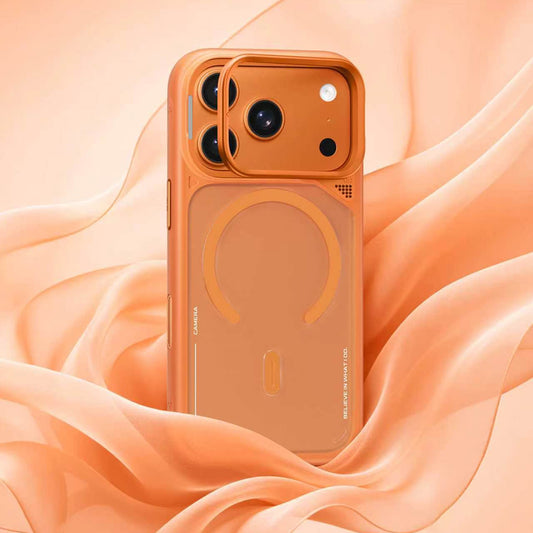 Puzdro MagSafe pre Apple iPhone 18 Pro / 17 Pro, Blueo, stojan na odvádzanie tepla, saténovo oranžové