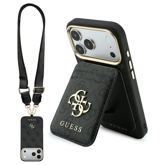 Puzdro MagSafe pre Apple iPhone 18 Pro / 17 Pro, Guess, 4G Cardslot & Big Strap, čierne