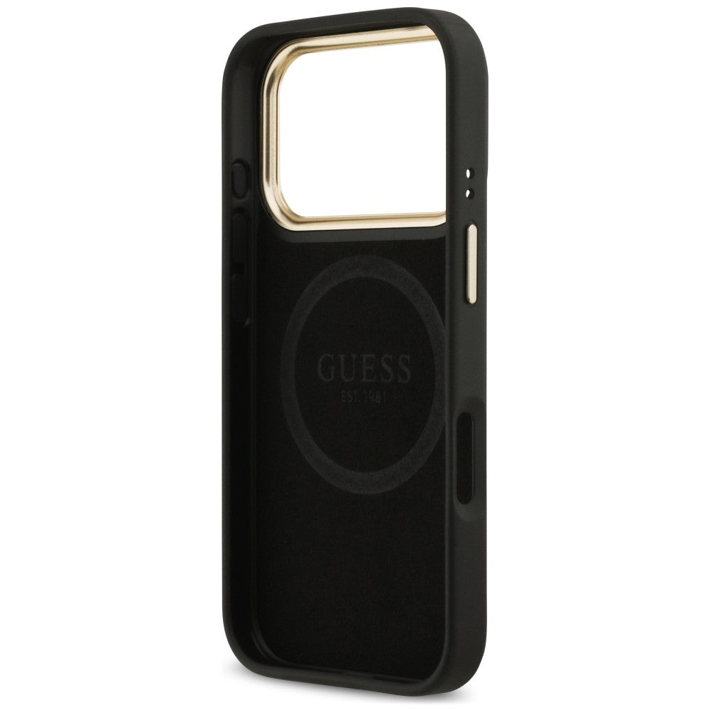Puzdro MagSafe pre Apple iPhone 18 Pro / 17 Pro, Guess, 4G Logo Plate, čierne