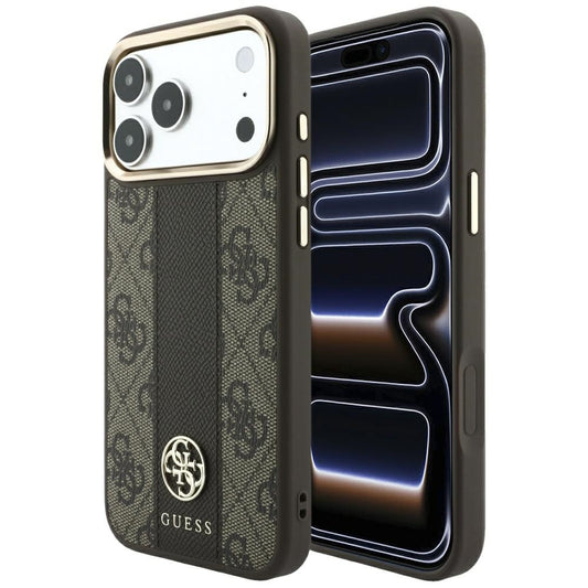 MagSafe puzdro pre Apple iPhone 18 Pro / 17 Pro, Guess, 4G Stripe Round Classic Logo, Hnedé