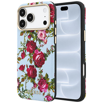 Puzdro MagSafe pre Apple iPhone 18 Pro / 17 Pro, Guess, Blossom Roses Print, modré