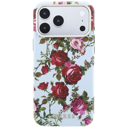 Puzdro MagSafe pre Apple iPhone 18 Pro / 17 Pro, Guess, Blossom Roses Print, modré