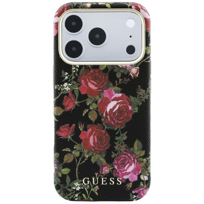 Puzdro MagSafe pre Apple iPhone 18 Pro / 17 Pro, Guess, Blossom Roses Print, čierne