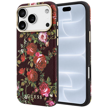 Puzdro MagSafe pre Apple iPhone 18 Pro / 17 Pro, Guess, Blossom Roses Print, bordové