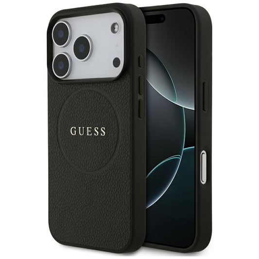 MagSafe puzdro pre Apple iPhone 18 Pro / 17 Pro, Guess, zrnité zlaté krúžok, čierne