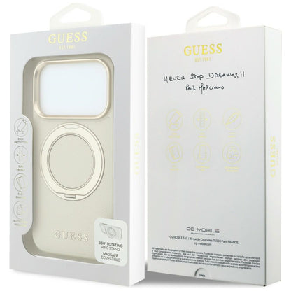 MagSafe Case for Apple iPhone 18 Pro / 17 Pro, Guess, Grained Ring Stand 360 Classic, Beige