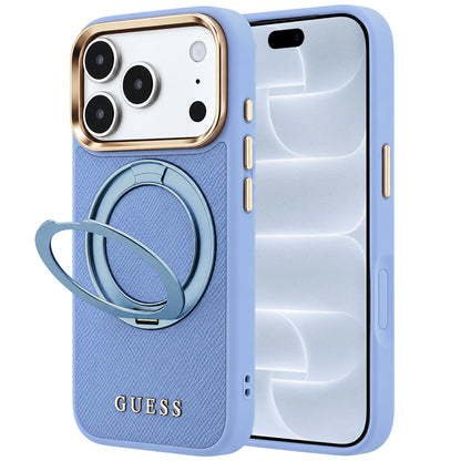 Puzdro MagSafe pre Apple iPhone 18 Pro / 17 Pro, Guess, Grained Ring Stand 360 Classic, modré