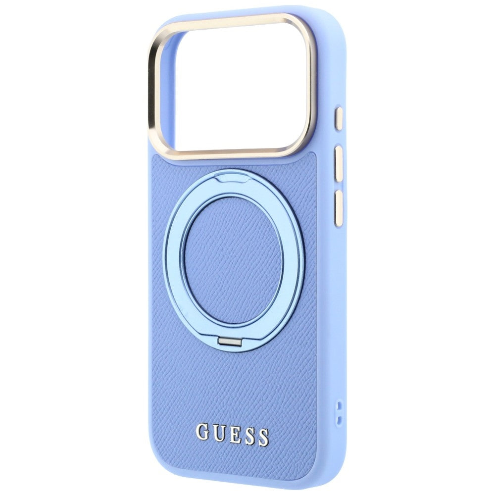 Puzdro MagSafe pre Apple iPhone 18 Pro / 17 Pro, Guess, Grained Ring Stand 360 Classic, modré