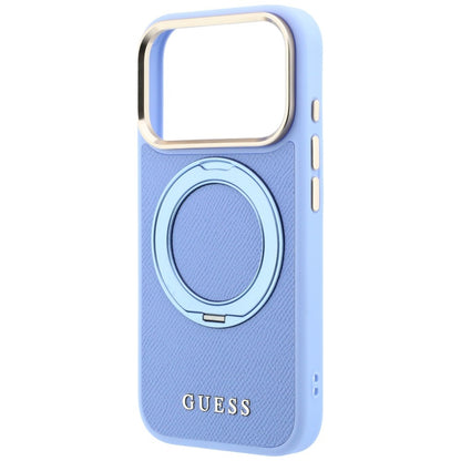 Puzdro MagSafe pre Apple iPhone 18 Pro / 17 Pro, Guess, Grained Ring Stand 360 Classic, modré