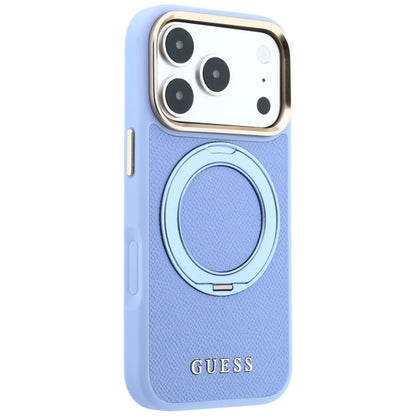 Puzdro MagSafe pre Apple iPhone 18 Pro / 17 Pro, Guess, Grained Ring Stand 360 Classic, modré