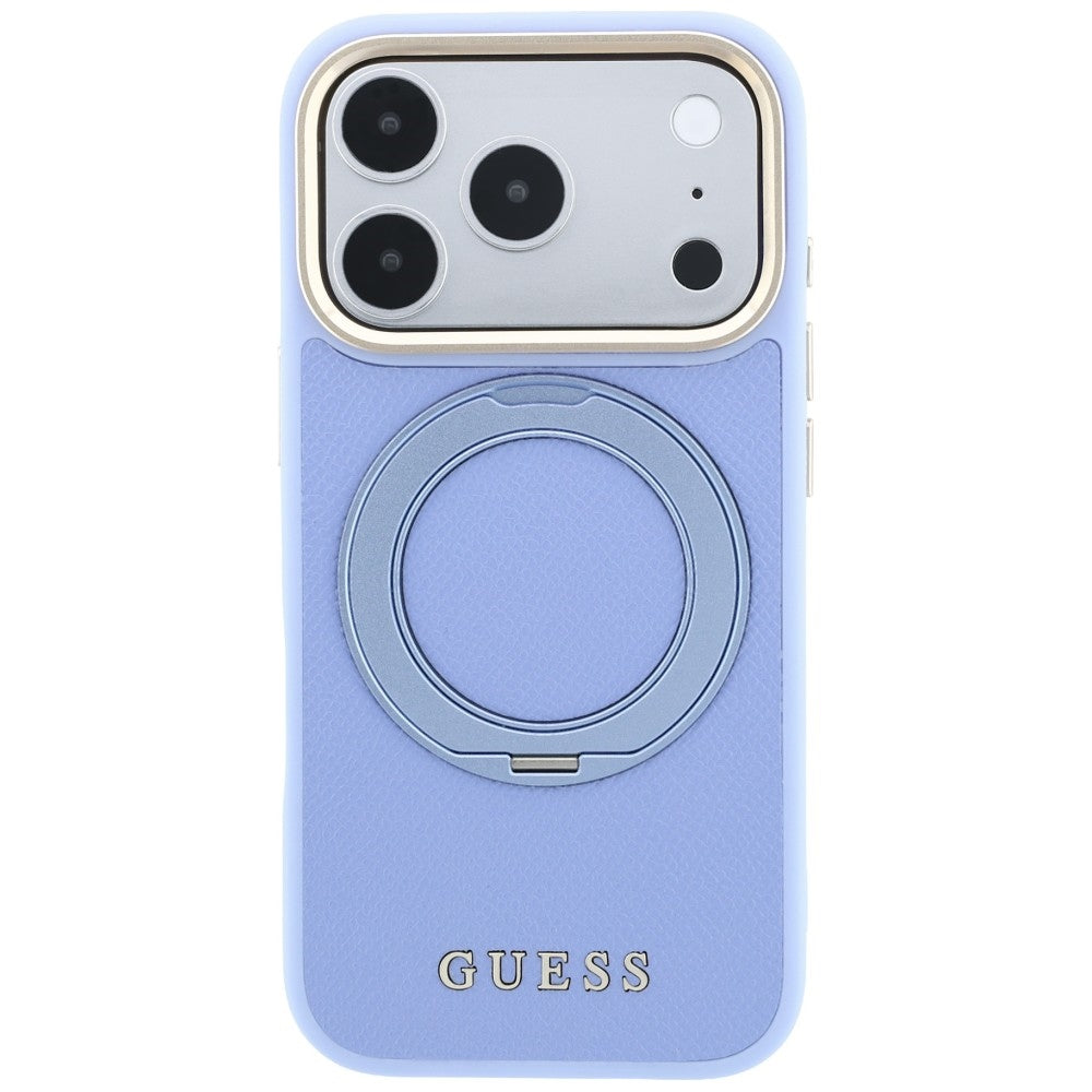 Puzdro MagSafe pre Apple iPhone 18 Pro / 17 Pro, Guess, Grained Ring Stand 360 Classic, modré