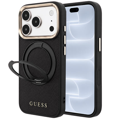 Puzdro MagSafe pre Apple iPhone 18 Pro / 17 Pro, Guess, Grained Ring Stand 360 Classic, čierne
