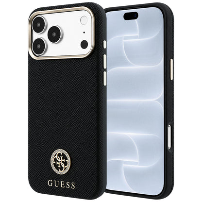 MagSafe puzdro pre Apple iPhone 18 Pro / 17 Pro, Guess, Štruktúrované okrúhle logo so štrasom, Čierne