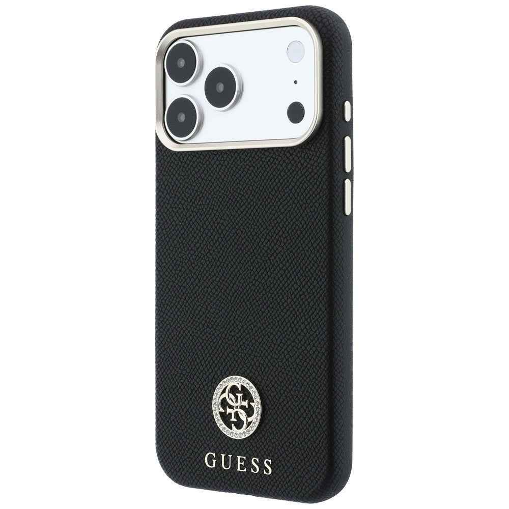 MagSafe puzdro pre Apple iPhone 18 Pro / 17 Pro, Guess, Štruktúrované okrúhle logo so štrasom, Čierne