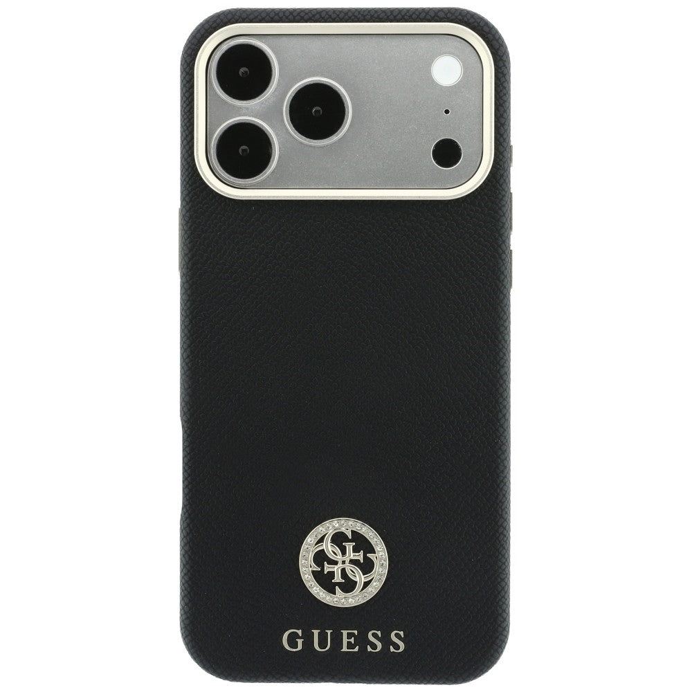 MagSafe puzdro pre Apple iPhone 18 Pro / 17 Pro, Guess, Štruktúrované okrúhle logo so štrasom, Čierne