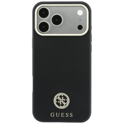 MagSafe puzdro pre Apple iPhone 18 Pro / 17 Pro, Guess, Štruktúrované okrúhle logo so štrasom, Čierne