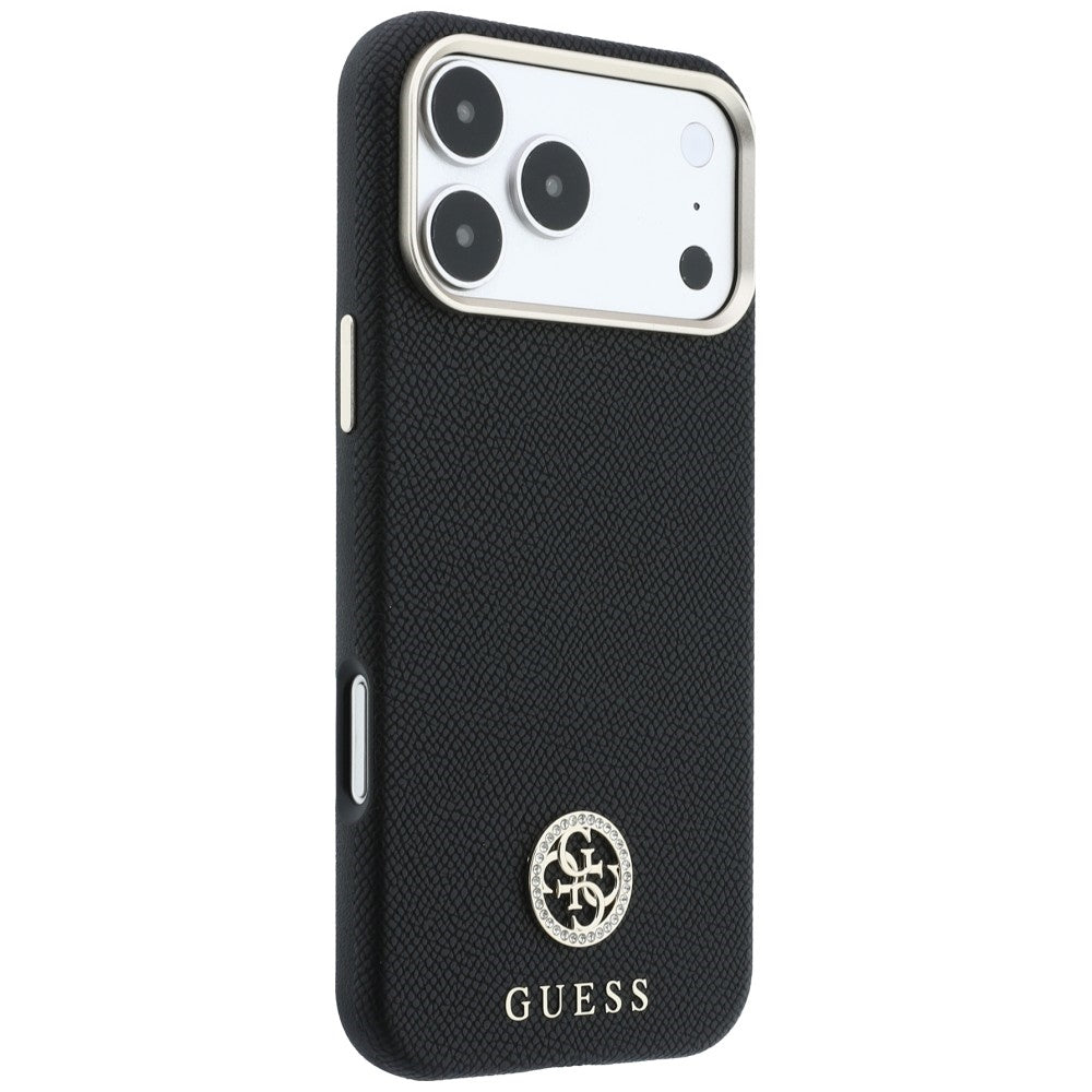 MagSafe puzdro pre Apple iPhone 18 Pro / 17 Pro, Guess, Štruktúrované okrúhle logo so štrasom, Čierne