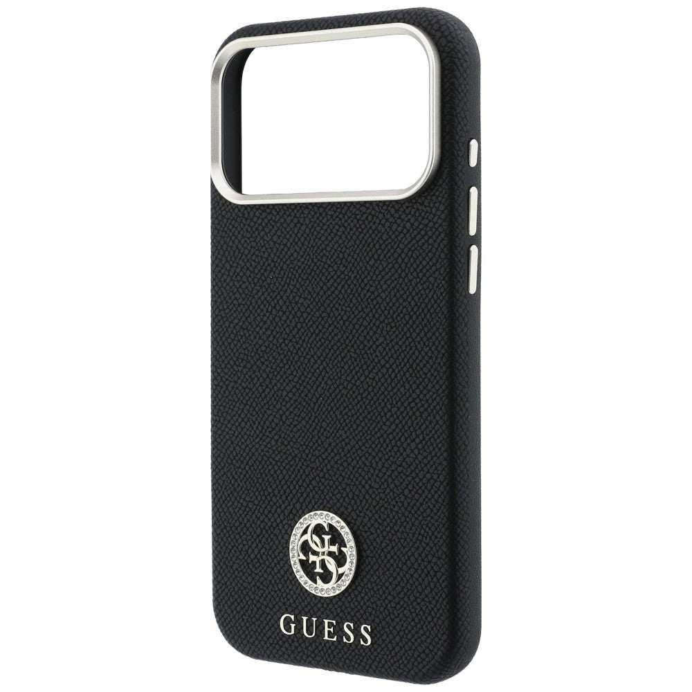 MagSafe puzdro pre Apple iPhone 18 Pro / 17 Pro, Guess, Štruktúrované okrúhle logo so štrasom, Čierne