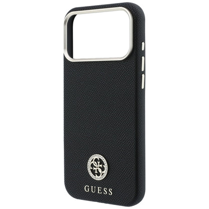 MagSafe puzdro pre Apple iPhone 18 Pro / 17 Pro, Guess, Štruktúrované okrúhle logo so štrasom, Čierne