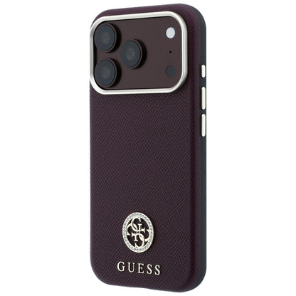 MagSafe puzdro pre Apple iPhone 18 Pro / 17 Pro, Guess, Štruktúrované okrúhle logo so štrasom, Bordové