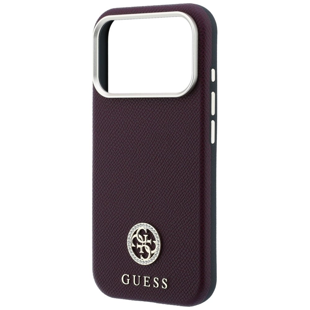 MagSafe puzdro pre Apple iPhone 18 Pro / 17 Pro, Guess, Štruktúrované okrúhle logo so štrasom, Bordové