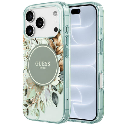 Puzdro MagSafe pre Apple iPhone 18 Pro / 17 Pro, Guess, IML Flower & Tonal Circle, zelené