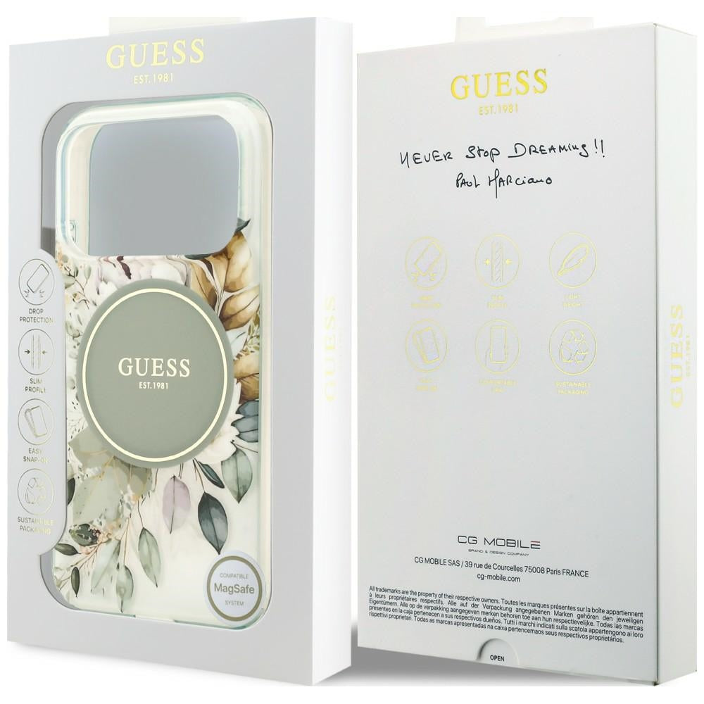 Puzdro MagSafe pre Apple iPhone 18 Pro / 17 Pro, Guess, IML Flower & Tonal Circle, zelené
