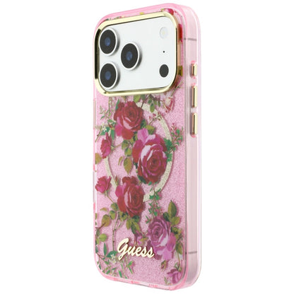MagSafe puzdro pre Apple iPhone 18 Pro / 17 Pro, Guess, IML Glitter Blossom Roses, Ružové