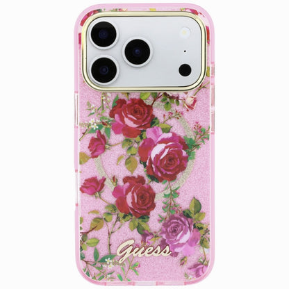 MagSafe puzdro pre Apple iPhone 18 Pro / 17 Pro, Guess, IML Glitter Blossom Roses, Ružové