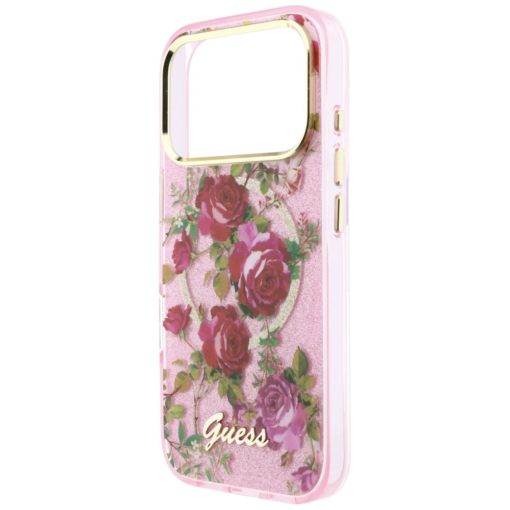 MagSafe puzdro pre Apple iPhone 18 Pro / 17 Pro, Guess, IML Glitter Blossom Roses, Ružové