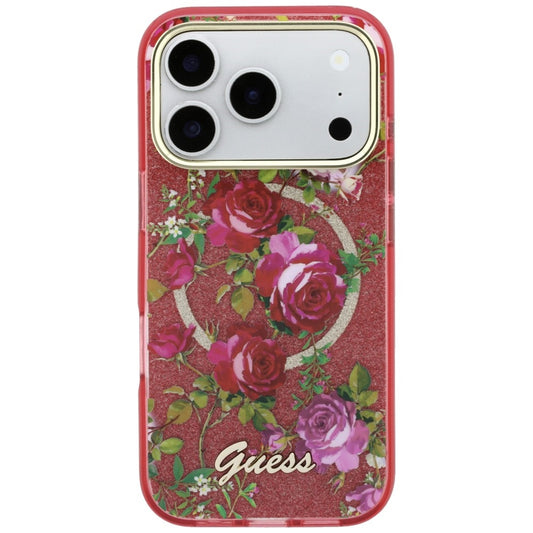 MagSafe puzdro pre Apple iPhone 18 Pro / 17 Pro, Guess, IML Glitter Blossom Roses, Bordová