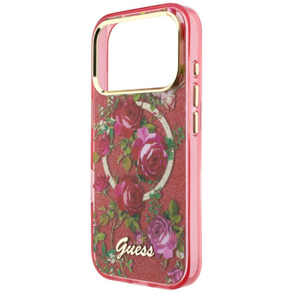 MagSafe puzdro pre Apple iPhone 18 Pro / 17 Pro, Guess, IML Glitter Blossom Roses, Bordová