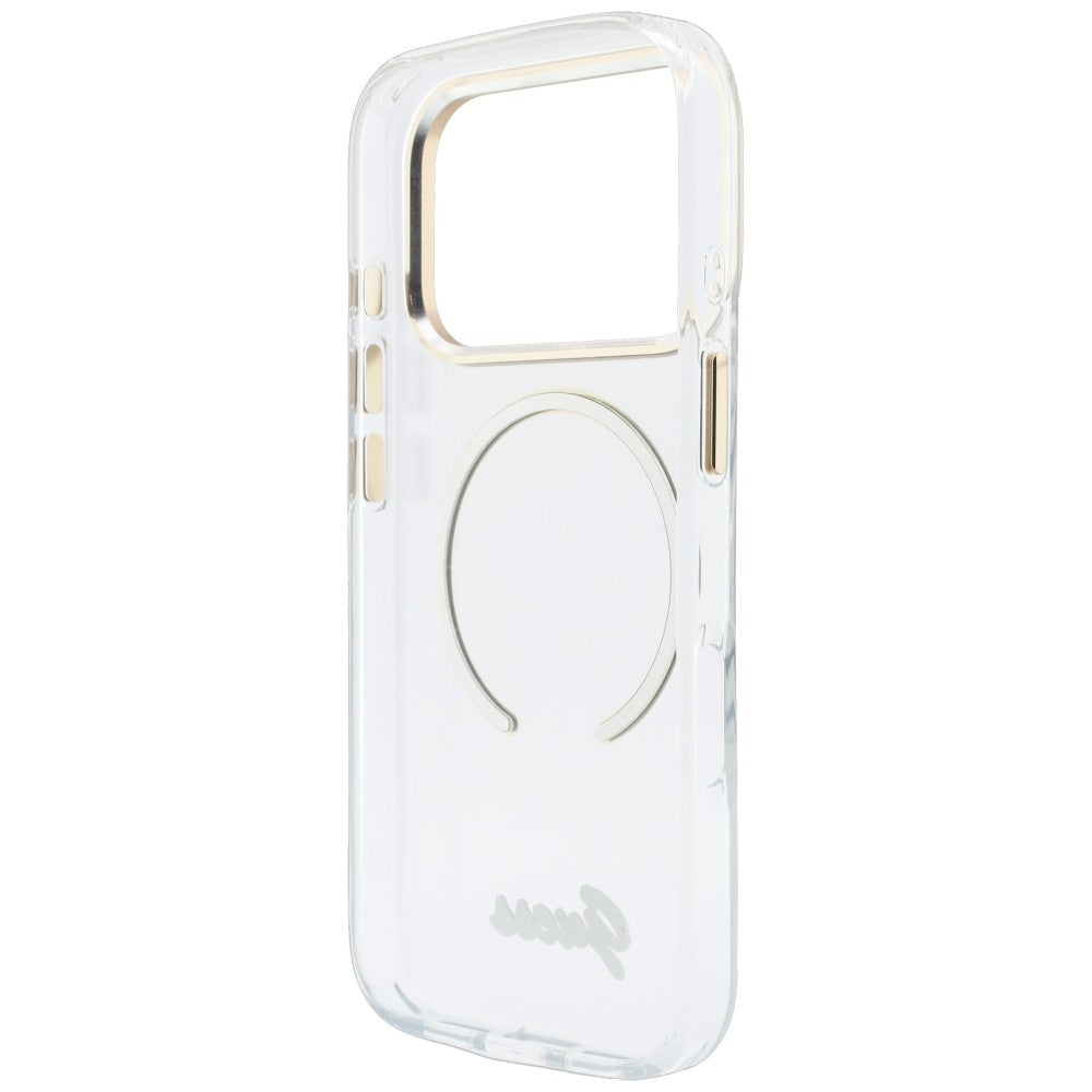 Puzdro MagSafe pre Apple iPhone 18 Pro / 17 Pro, Guess, IML Script Metal, priehľadné